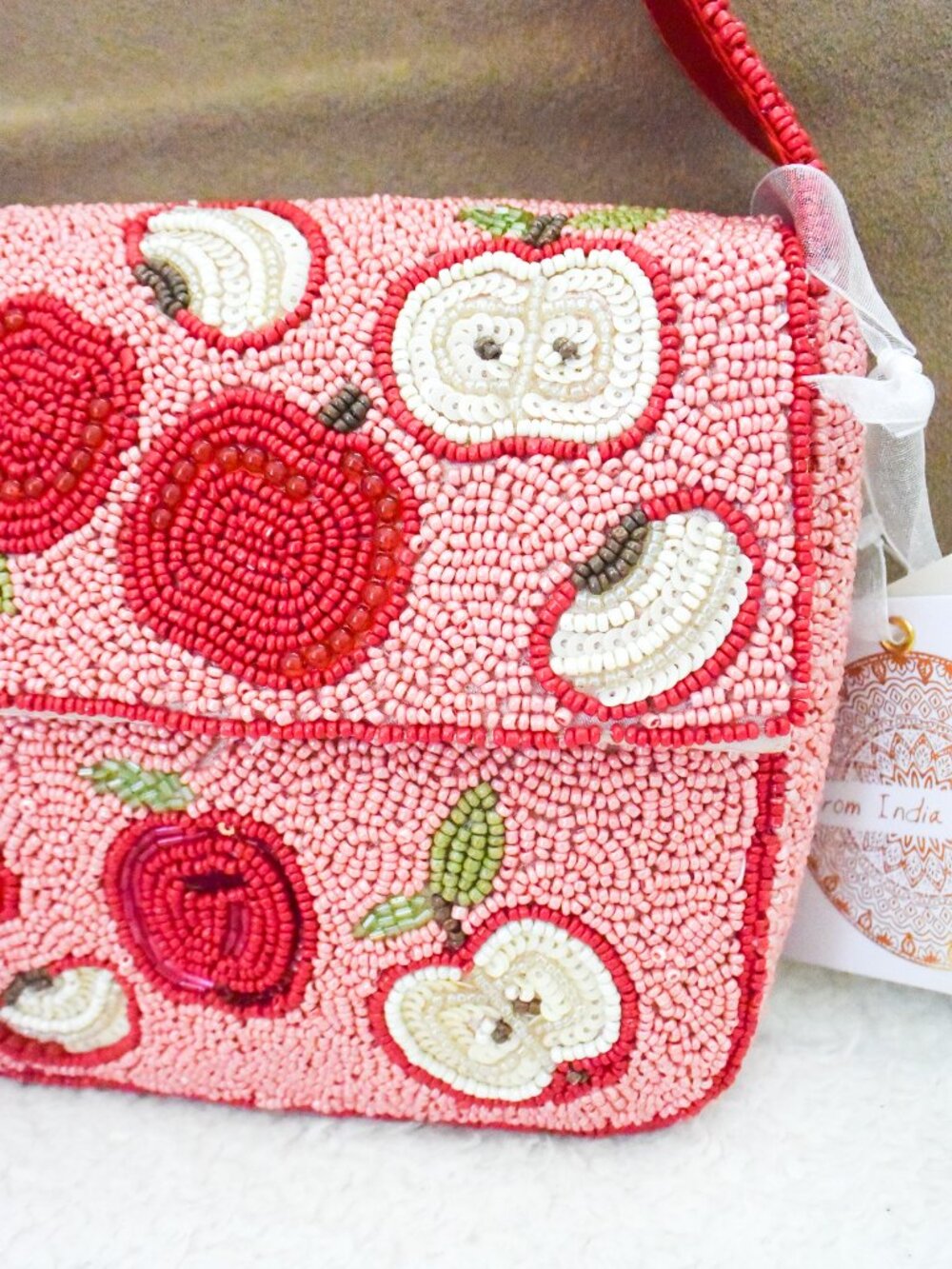 Made in India- Pink & Red Aple Beaded Purse/Bag - VIRAL - NEW! - Picture 4 of 11